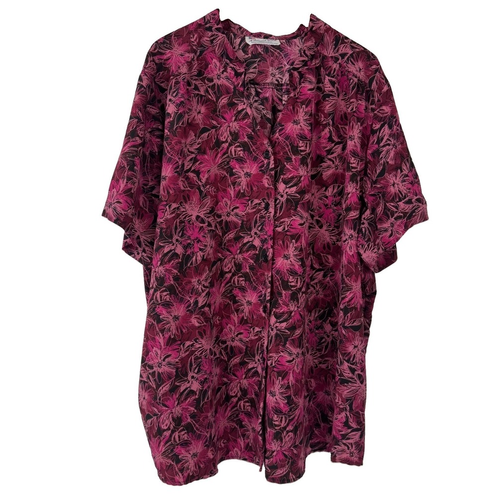 Vtg A Personal Touch Blouse Women 5X Pink Floral SS Button Up Casual USA Made